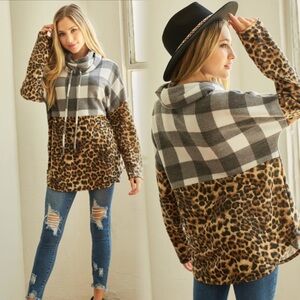 Plaid and Leopard Print Women's Sweater